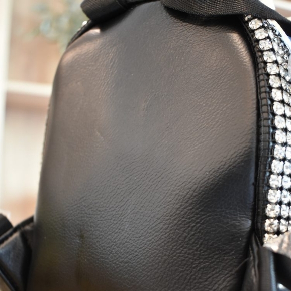 LMD 9000 Mini Silver Rhinestone Embellished Black Leather Women's Backpack - Picture 8 of 9